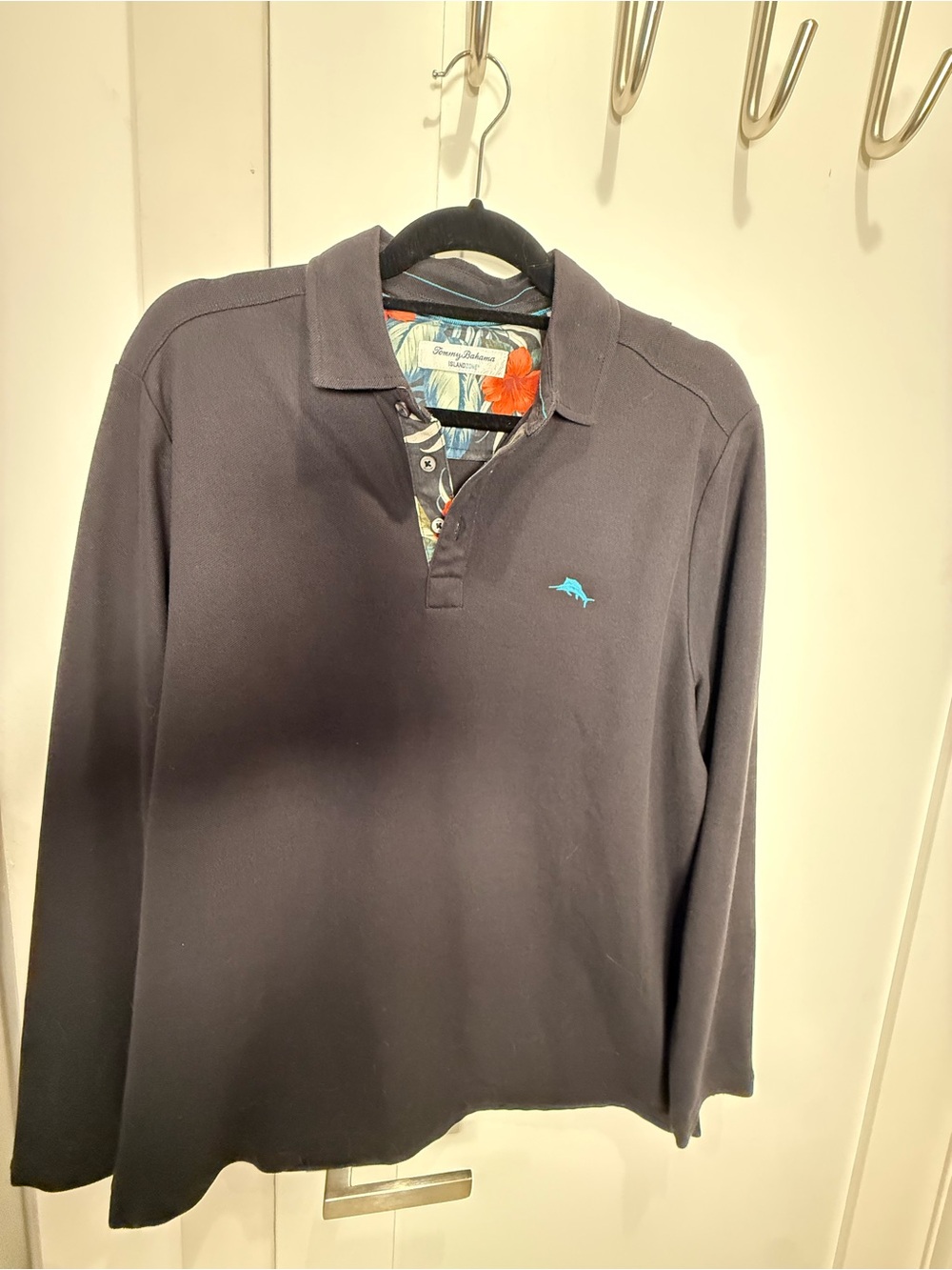 Tommy Bahama Navy Long-Sleeve Polo with Turquoise Marlin Logo